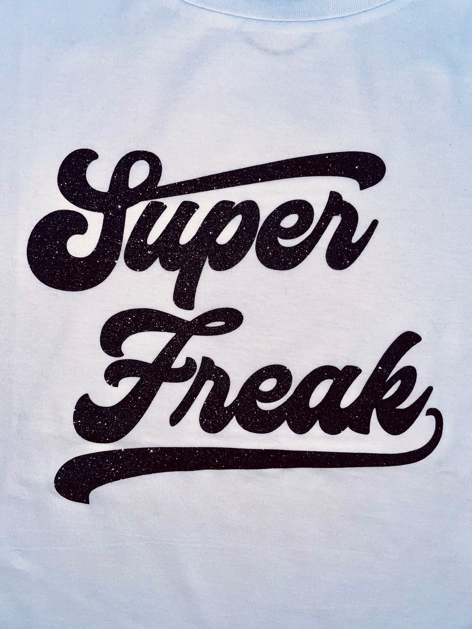 The White and Black Sparkly Super Freak T-Shirt