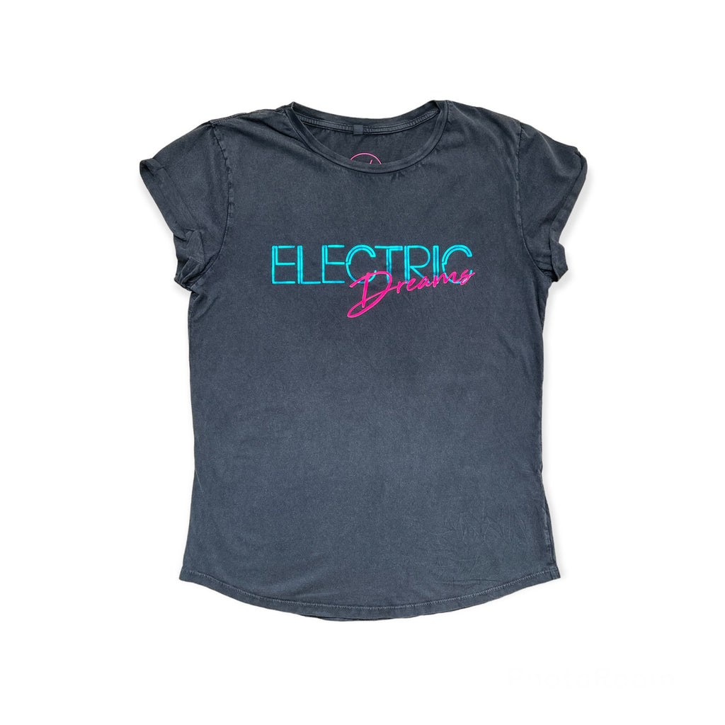 The Electric Dreams Ladies Vintage Style Washed Black T-Shirt